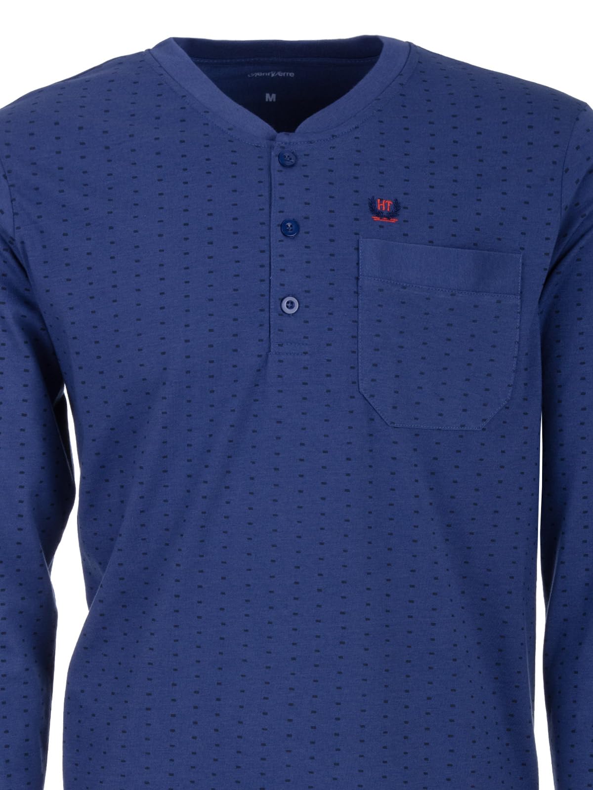Chemise de nuit à manches longues pour homme - Motif rectangles - Poche poitrine - Boutonnière - M-2XL