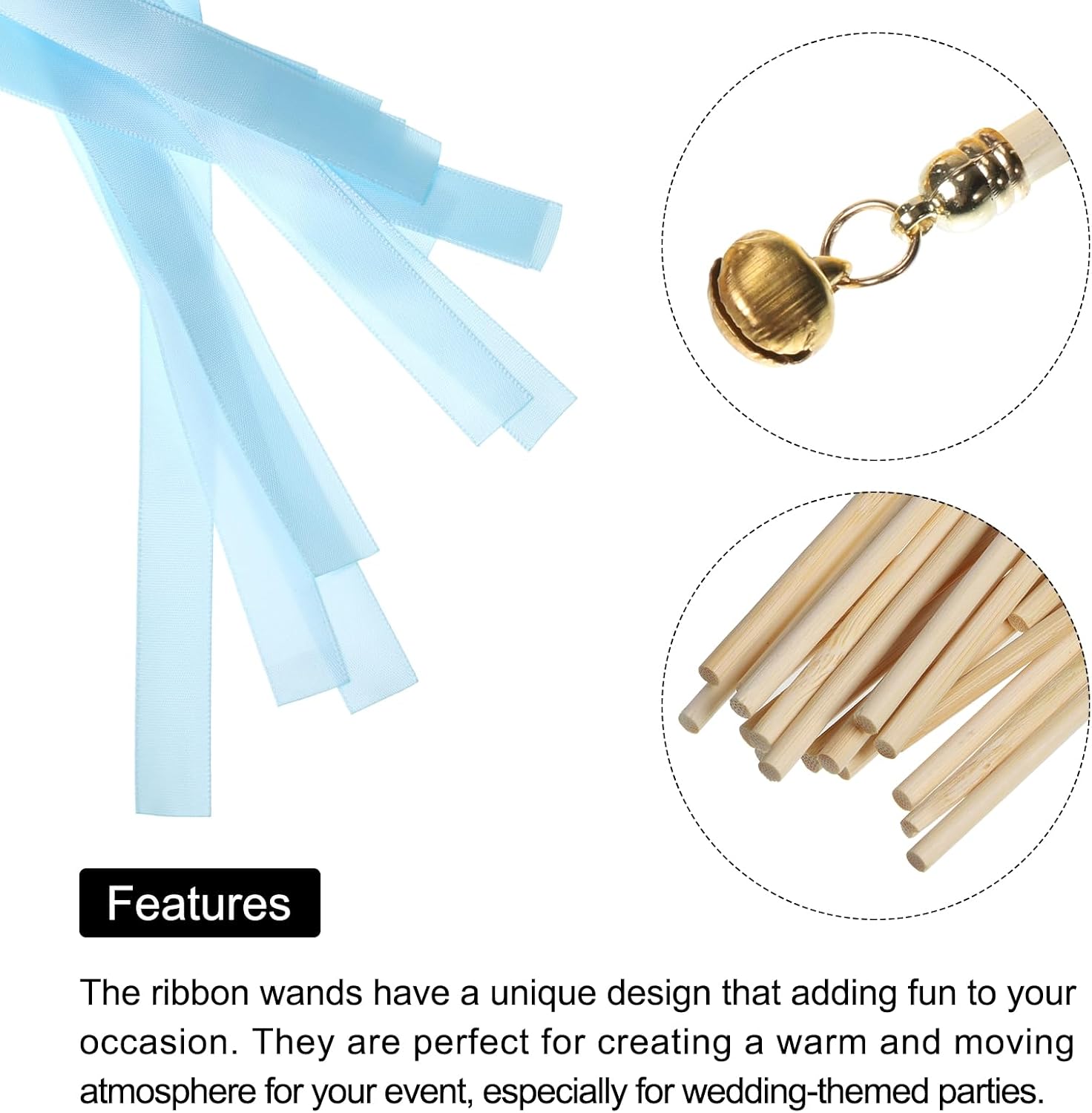 MECCANIXITY 20Pcs Wedding Ribbon Sticks Party Ribbon Streamers Sticks for Wedding Party Celebration Sky Blue