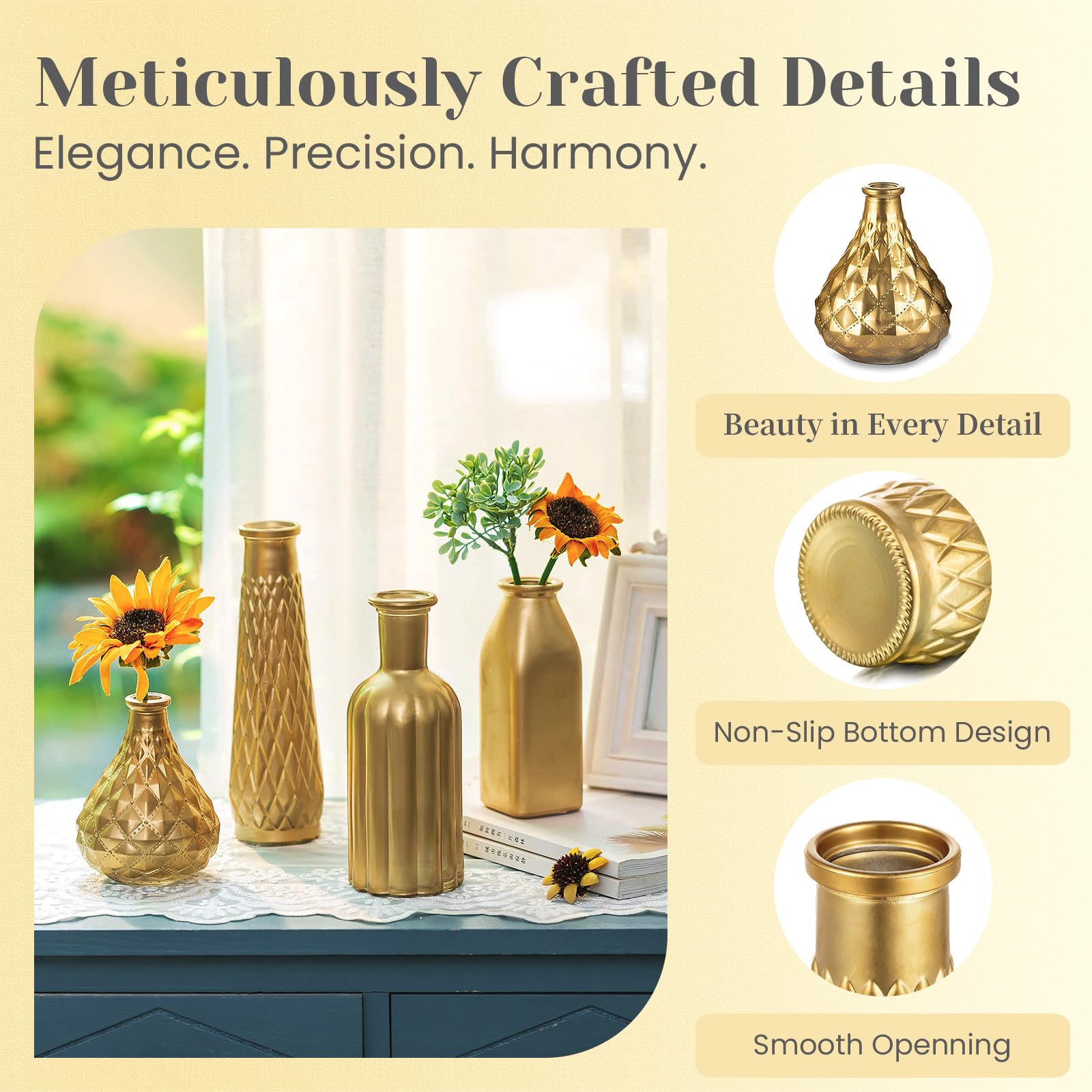 Hewory Vase Gold Deko Gold 8er Kleine Vasen Set für Weihnachtsdeko Innen | Goldene Vase Glas, Vinatge Glavase, Vergoldete Blumenvase für Tischdeko Hochzeitsdeko, Weihnachten, Home, Wohnzimmer