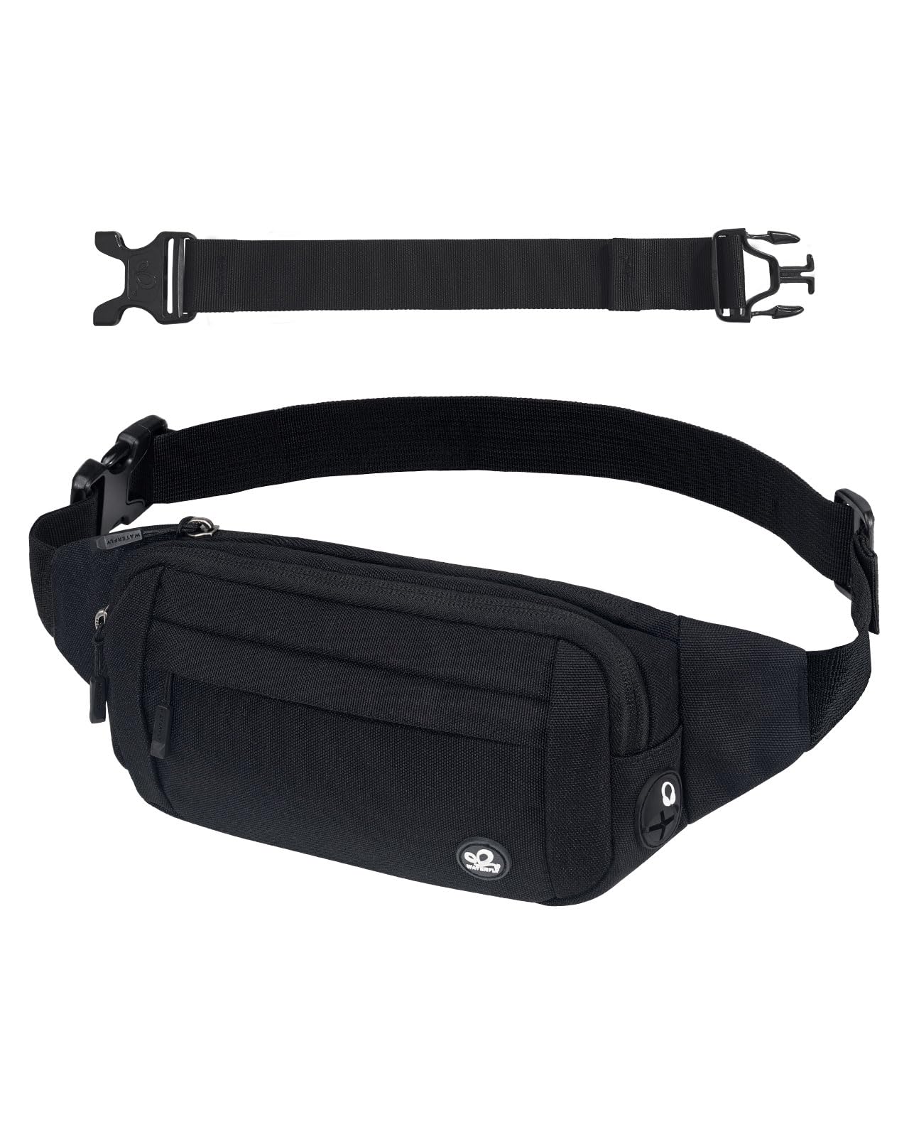 Waterfly Sac Banane Homme Femme: Étanche Unisexe Petite Sacoche Banane de Sport Ceinture allongée pour Randonnée Cyclisme Balade Ville Vacances Noir Foncé