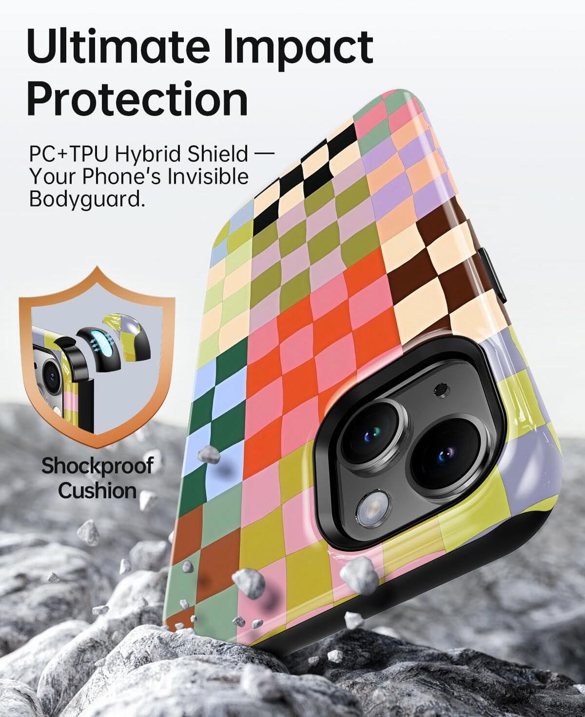 Colorful Checkered Phone Case for iPhone 14, Compatible with Magsafe, Trendy Cute Gingham Aesthetic Fun Magnetic Slim Shockproof Protective Women Girl Cover Case - Image 4