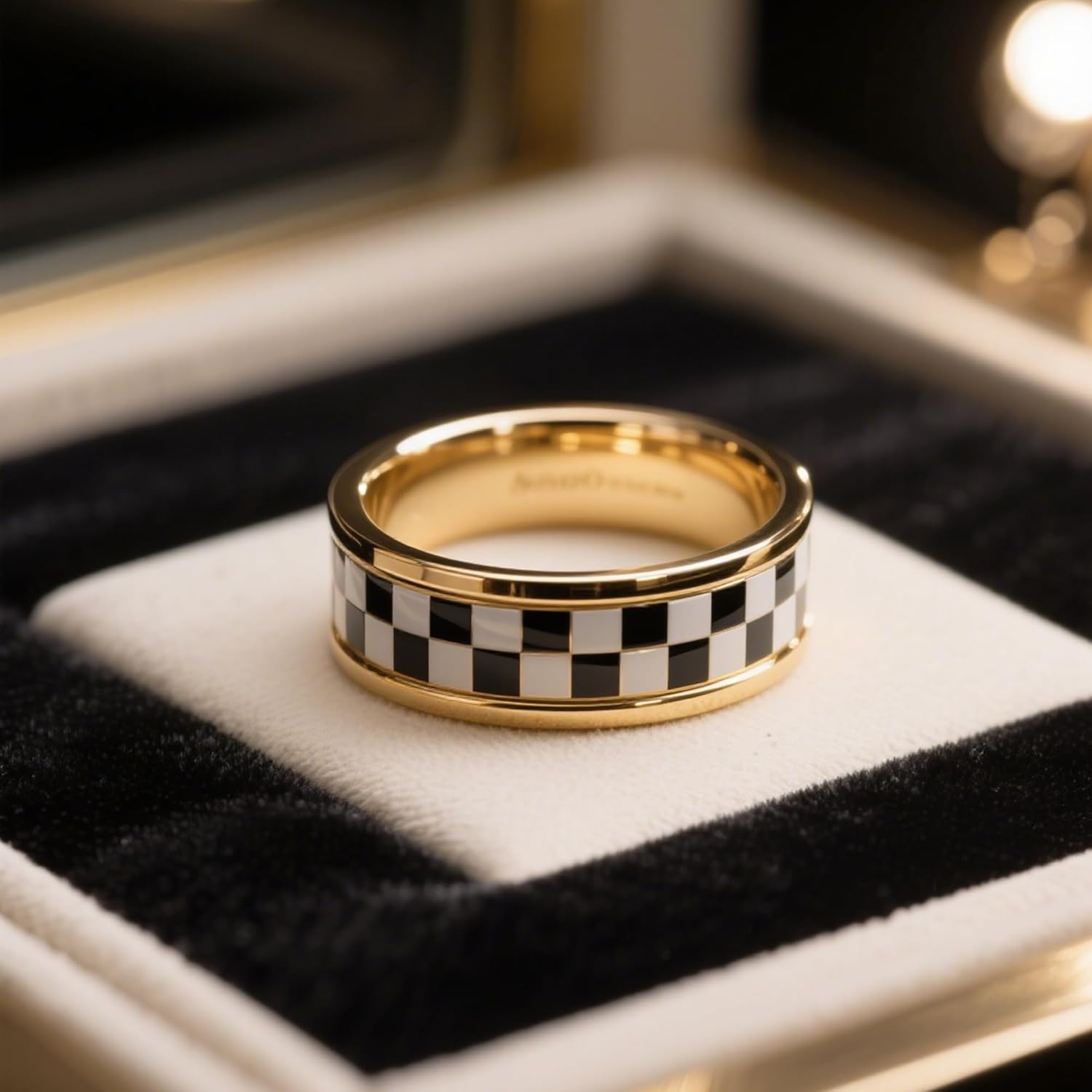 Checkered Fidget Ring for Women Men 18K Gold Plated Stainless Steel Anxiety Spinner Rings Black and White Checkerboard Rotating Spinner Ring Stress Relief Jewelry for Women Men - Image 4