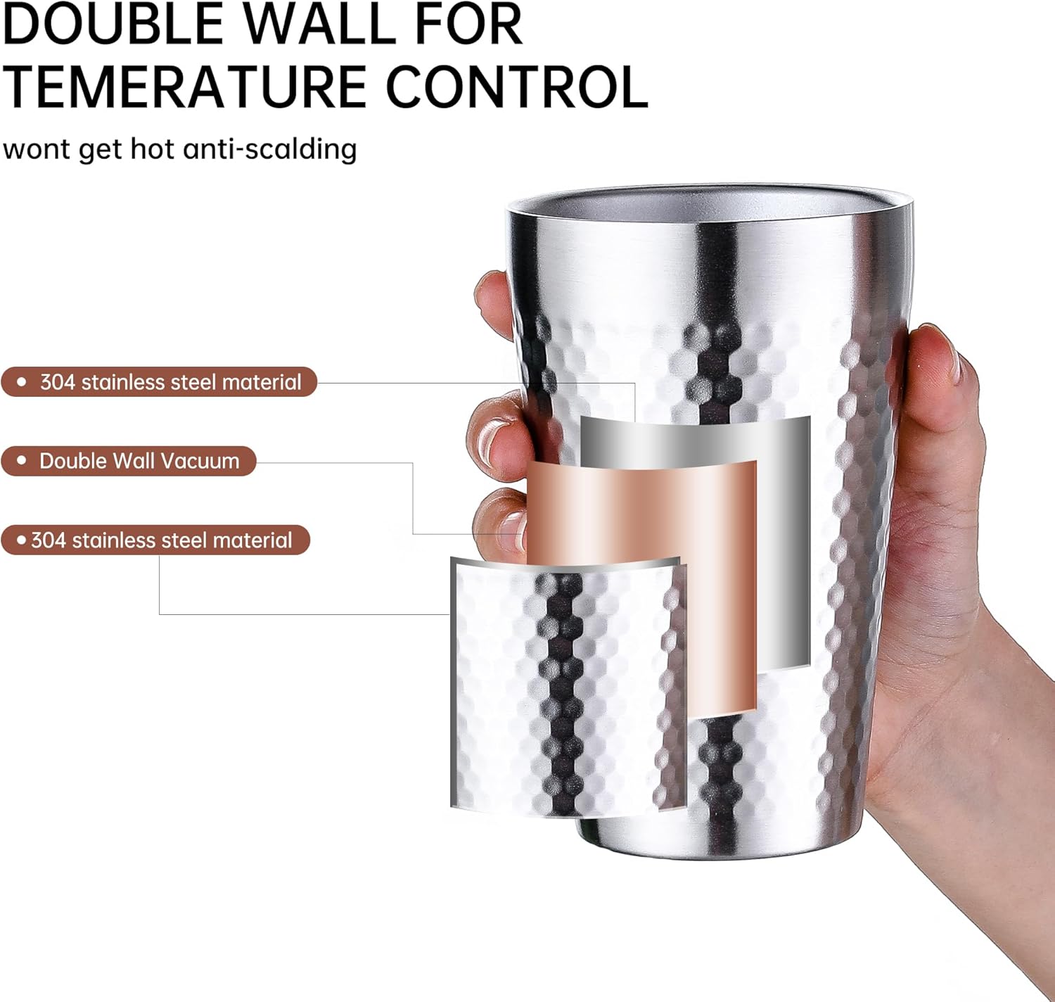 BEFOY Pint Cup - 16oz Double Layer Cup Wall Stainless Steel Unbreakable Hot & Cold Drinking Cups for Home & Outdoor (4PCS, 4 Count (Pack of 1))