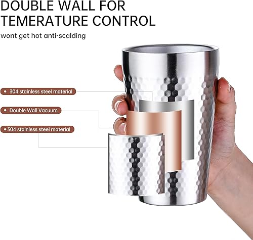 Miniatura 3 de BEFOY Pint Cup  Taza de doble capa de 16 onzas de acero inoxidable irrompible para bebidas calientes y frías para el hogar y al aire libre (plata, 2