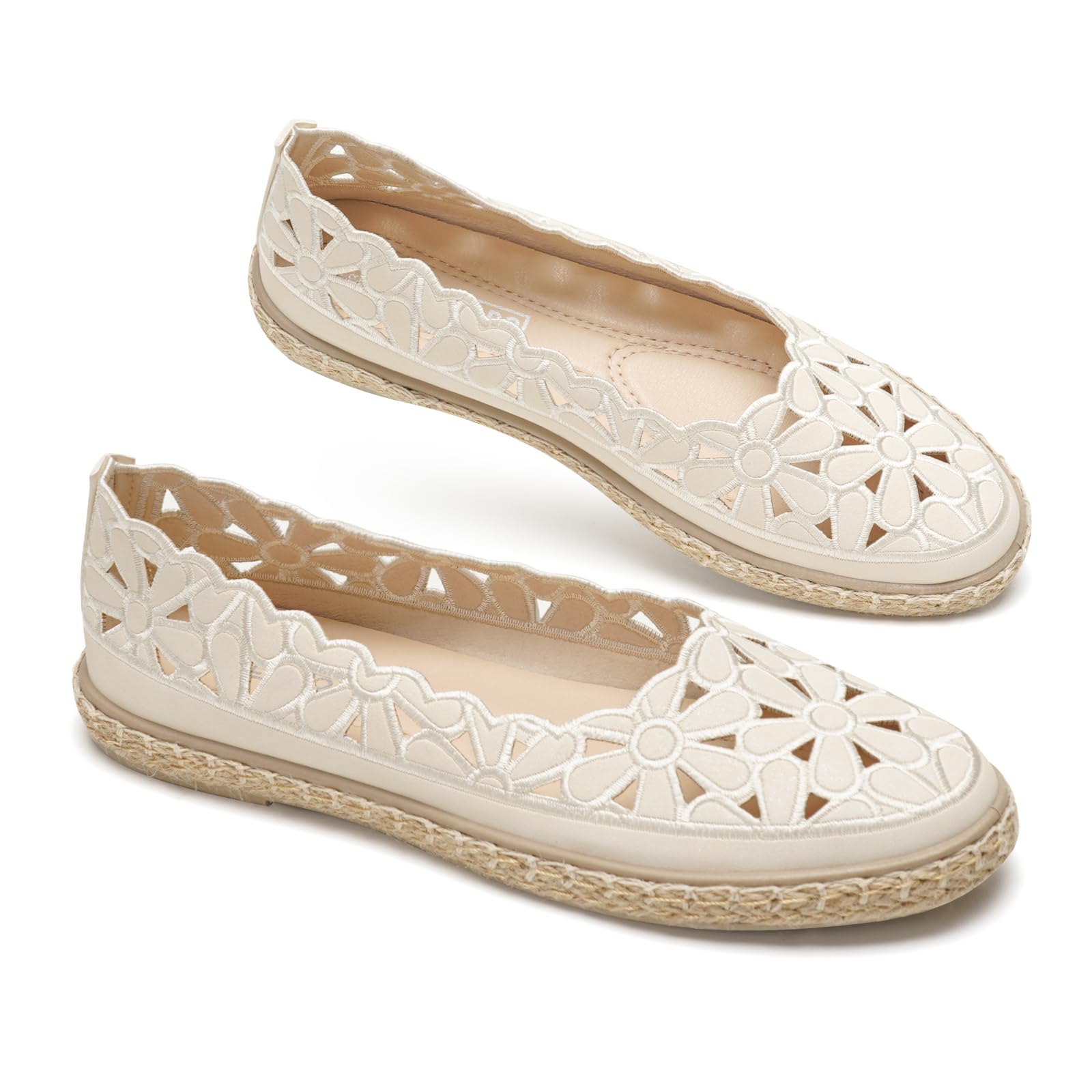 GLAMORA Espadrilles Femme Ballerines Dentelle Chaussures Plates Slip on Respirantes Semelle Synthétique Antidérapante Maille Ajourée Broderie Fleur Semelle Souple
