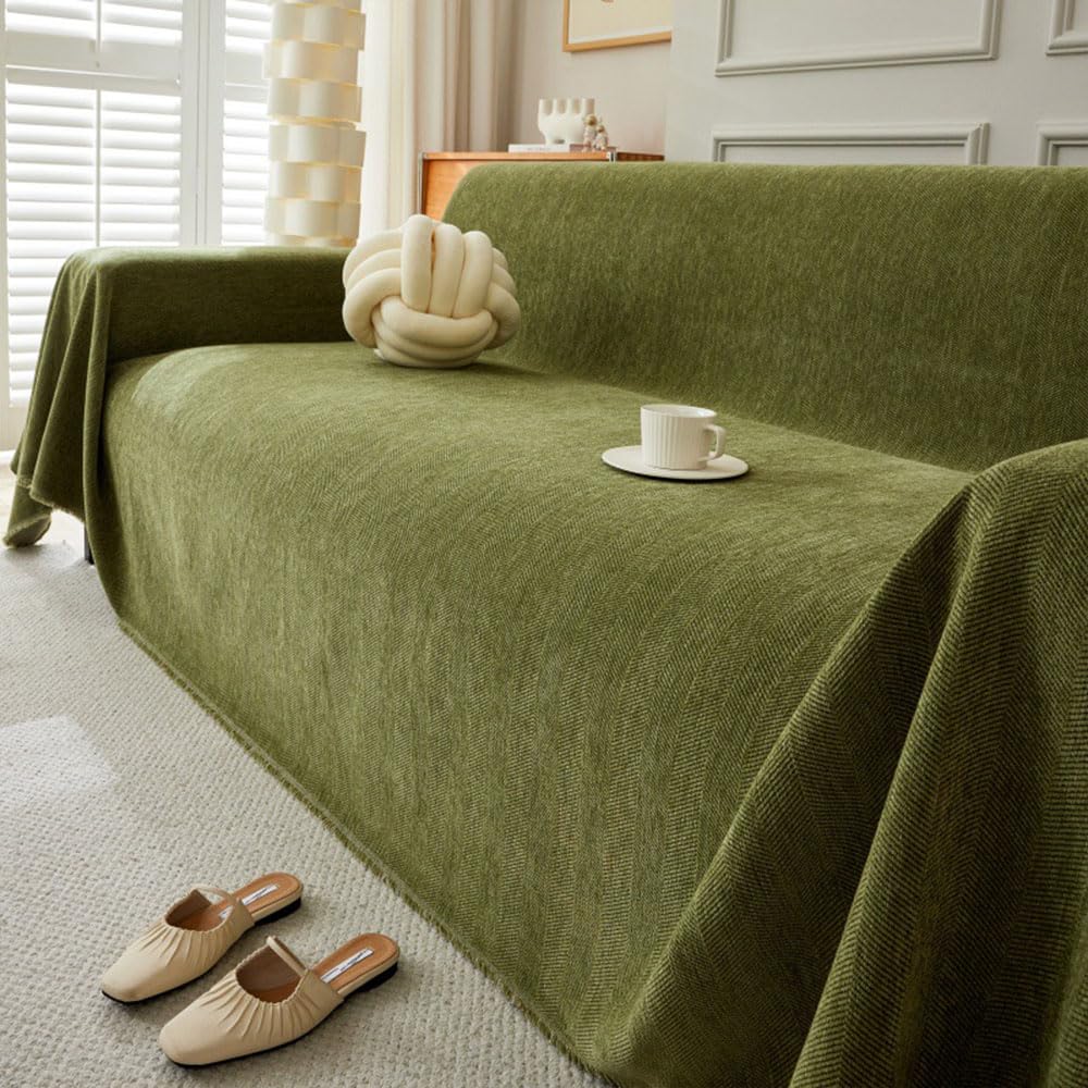Highdi Sofa Throws Large, Extra Large Throws for Settees, Herringbone Nordic Style Versatile Woven Soft Throw Blanket with Tassels for Settees Couch Armchair Sofa Bed (90x180cm,Olive Green)