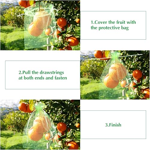 Miniatura 5 de Kikhope 100 bolsas de protección de frutas, bolsa de malla para cubierta de frutas de jardín de 8 x 6 pulgadas, bolsas de red de frutas con cordón