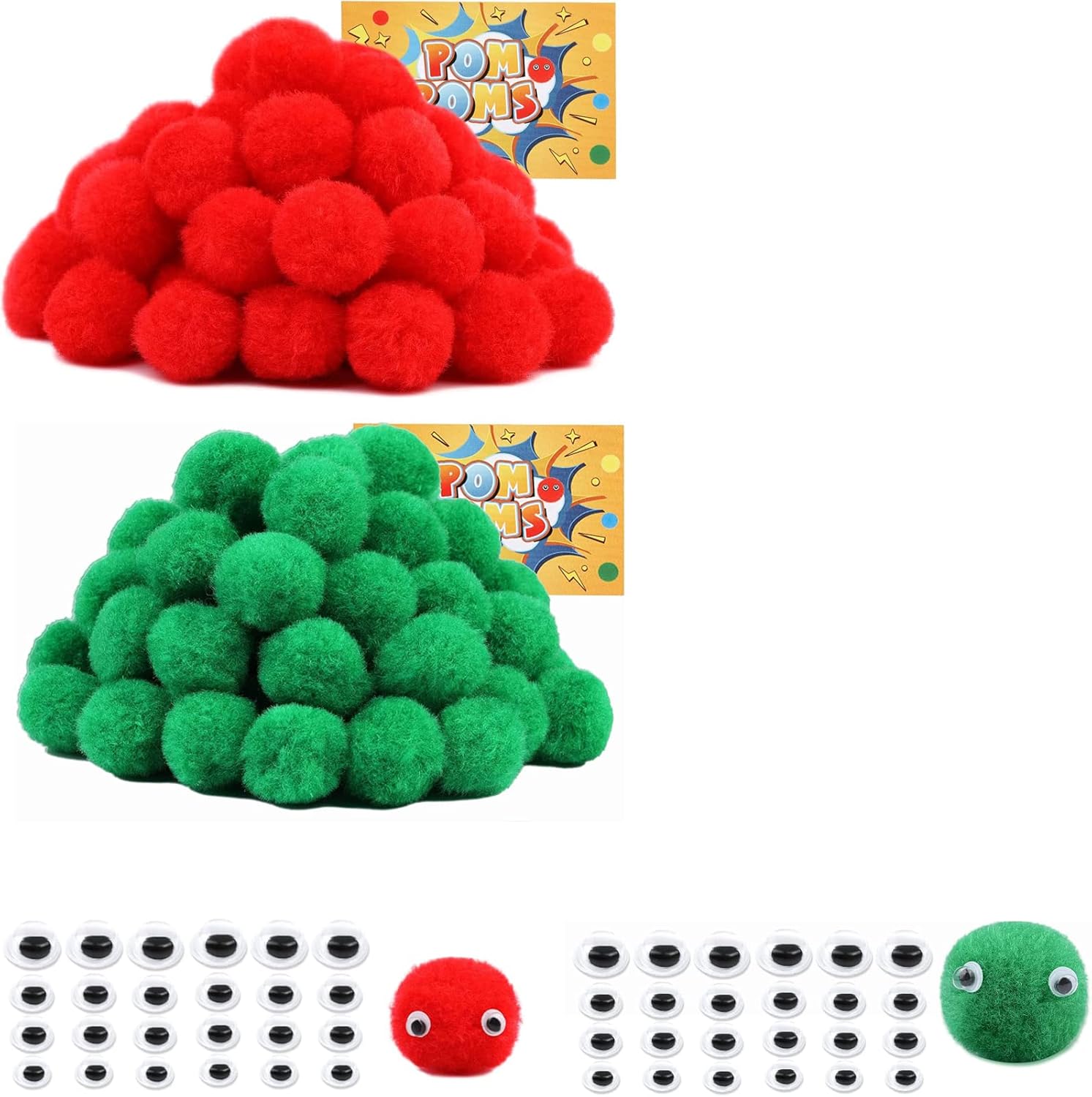 1 Inch Pom Poms, Red Green Pom Poms for Arts and Craft