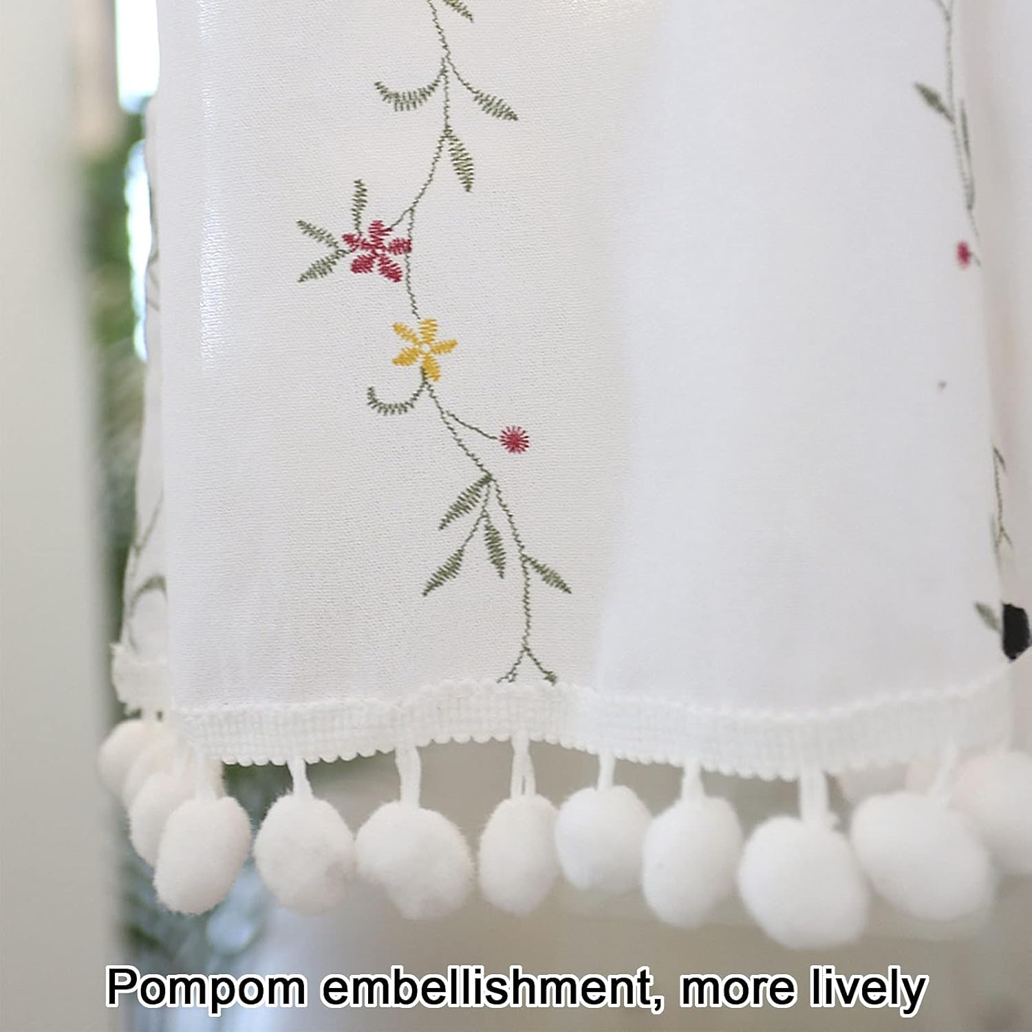 White Translucent Layer Curtains, Curtains Transparent Half-Window Printing Curtains Decoration Kitchen Floor Bathroom Small Curtains Cafe