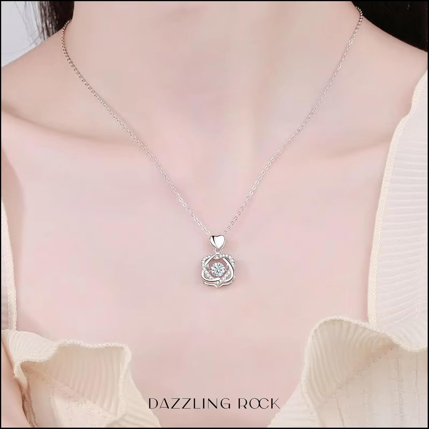 Dazzlingrock Collection GRA Certified D Color VVS1 0.50 Carat Round Center Moissanite & Side Cubic Zirconia Eternal Heart Pendant Necklace with 18 inch Silver Chain for Her in White Gold Plated Sterling Silver - Image 2