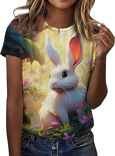 Easter Tshirt for Women, Easter Shirts for Women Easter Letter Printed T-Shirt Summer Short Sleeve Loose Cute Tops