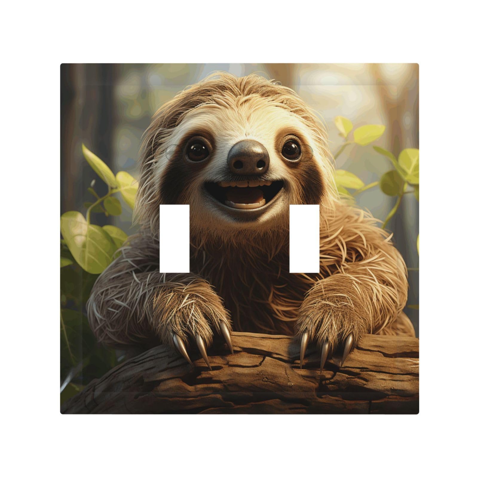 Decorator Double Toggle Light Switch Covers Cartoon sloth Wall Plate 2-Gang Mid Size 5" x 4.9" Double Toggle Switch Wallplate Decorative 2 Gang Wall Switch Plate Covers