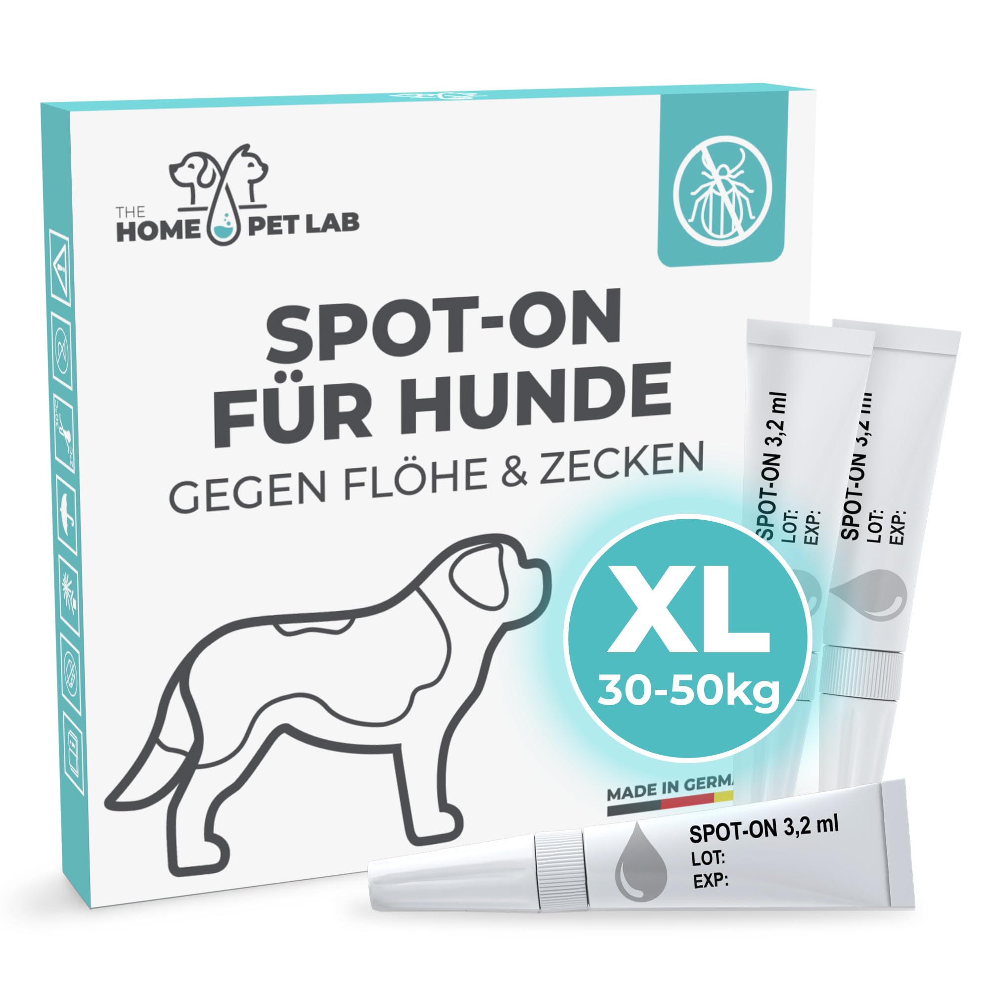 Spot On Zecken- und Floh Schutz für Hunde (XL: 30-50 kg), Effektiver Zeckenschutz für den Hund, 3 Monate Langzeitwirkung gegen Zecken