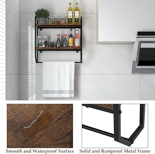 Miniatura 6 de GOFLAME Estantes industriales de baño de 2 niveles con toallero, estante sobre el inodoro montado en la pared con marco de metal, estante