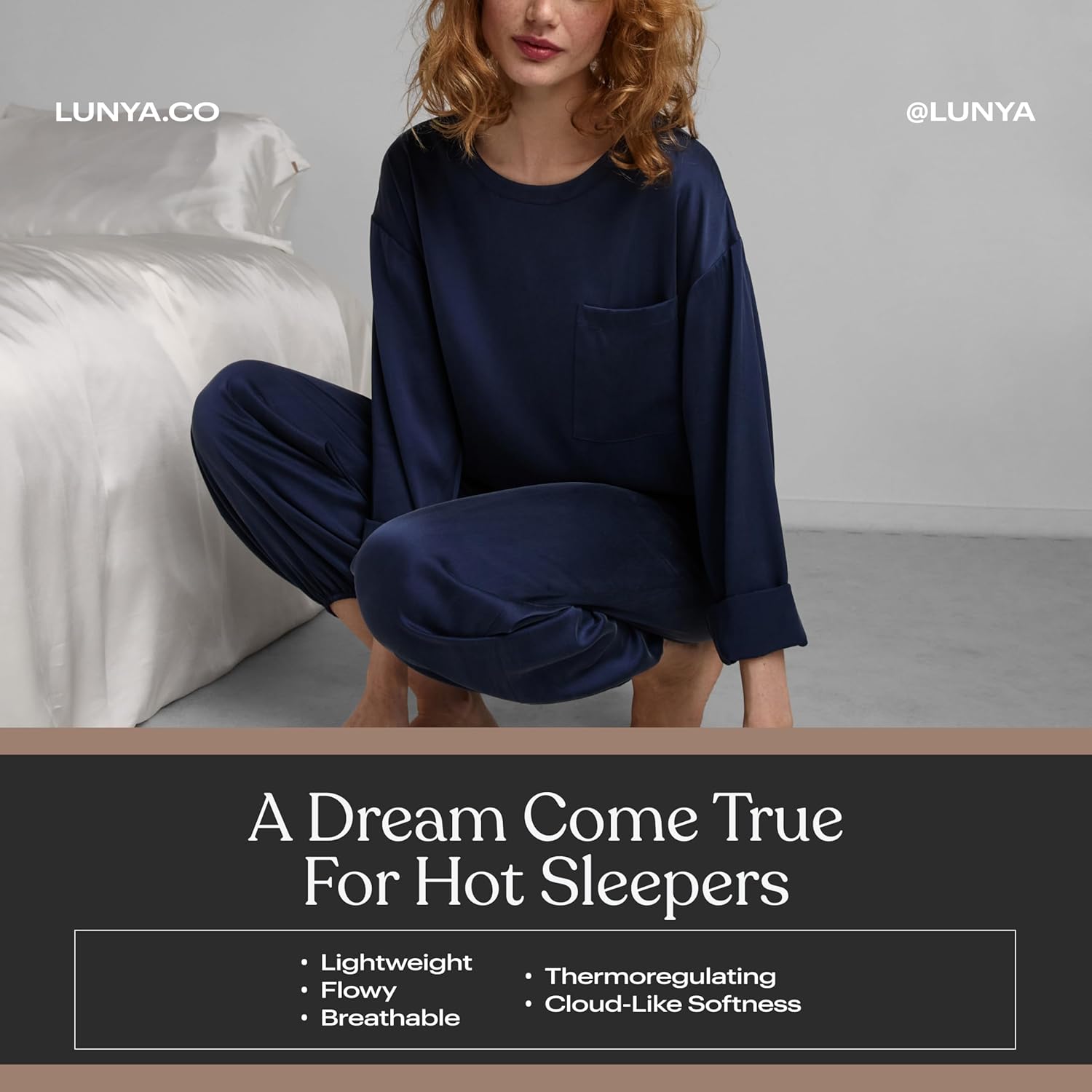 Lunya Washable Silk Long Sleeve Jogger Pant Set - Thermoregulating Mulberry Silk, Relaxed, Breathable–Multiple Colors & Sizes