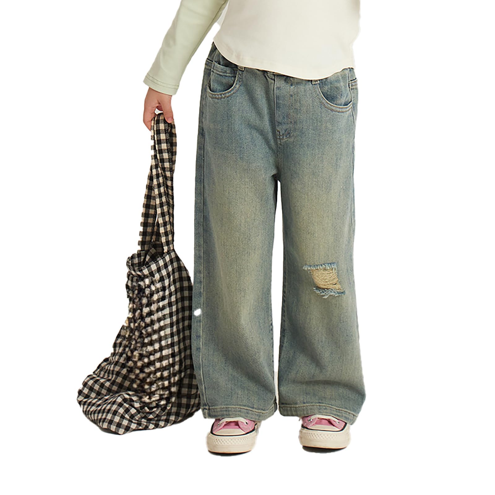 Genérico Pantalones Baggy Niño Pantalones Vaqueros Desgastados de Corte Recto y Estilo Retro para Uso Diario y Actividades Exteriores