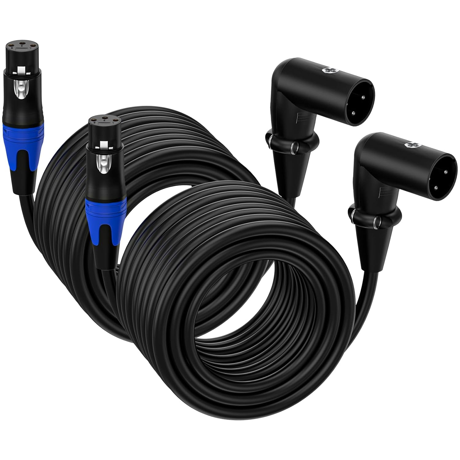 (20FT / 2 Pack) XLR Right-Angle Male to Straight Female Microphone Extension Cable, for Powered Speakers,Audio Interface or Mixer for Live Performance & Recording