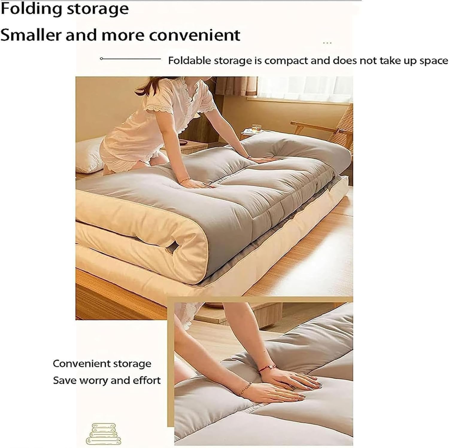 Colchoneta Plegable para Acampar, colchón futón Enrollable, colchón de Suelo japonés de tamaño Completo, colchoneta para Dormir para Invitados reclinable, sofá Cama, Yoga, Juegos