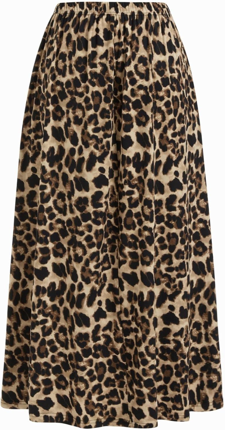 CIDER Leopard Print Maxi Skirt Women's Trendy Casual Elastic Waist Skirt 2026 Summer Skirt