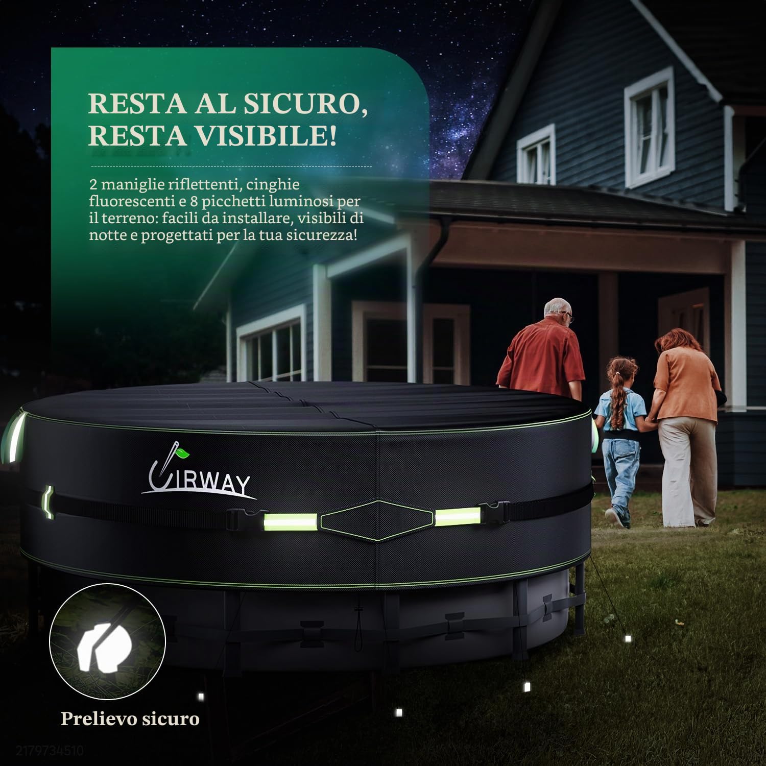 UIRWAY Copertura piscina, 305cm, rotonda, invernale, fuori terra | Strisce riflettenti, corda d'attacco, chiodi luminosi, installazione stabile e facile