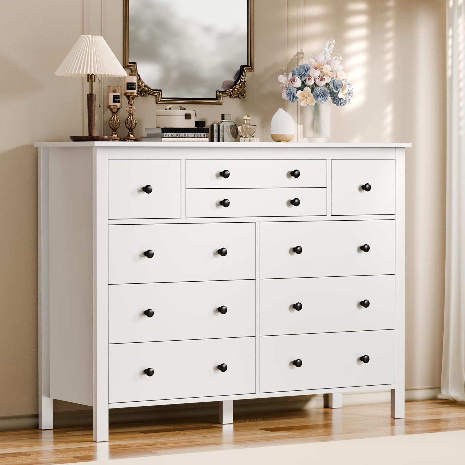 Amazon.com: MULEJYBO 10 Drawer Large White Dresser for Bedroom, 47.2" Long  Chest of Drawers with Deep Drawers, Modern Wooden Storage Dresser for  Closet, 36.2" Tall TV Stand for Living Room, Hallway, Entryway :