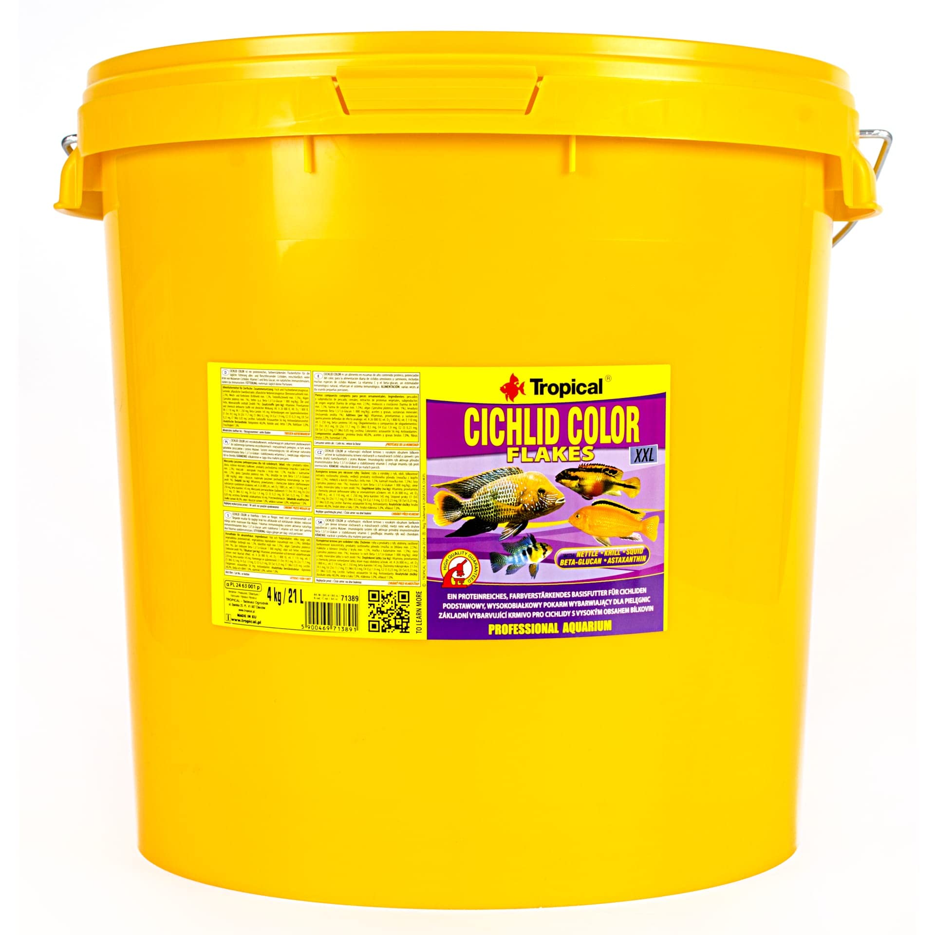 Tropical CICHLID Color Flakes 21L / 4kg - Alimento potenciador del Color con Alto Contenido de proteína para los cíclidos