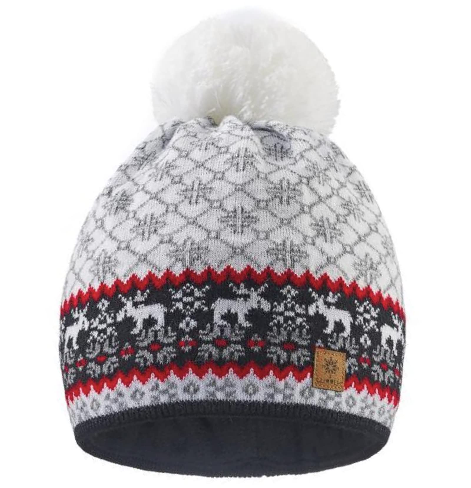 Morefaz Men's Nordic 47 Woolly Knitted Nordic Beanie Hat With Ponpon Wo's Winter Warm Ski Snowboard Hats (Nordic 47)