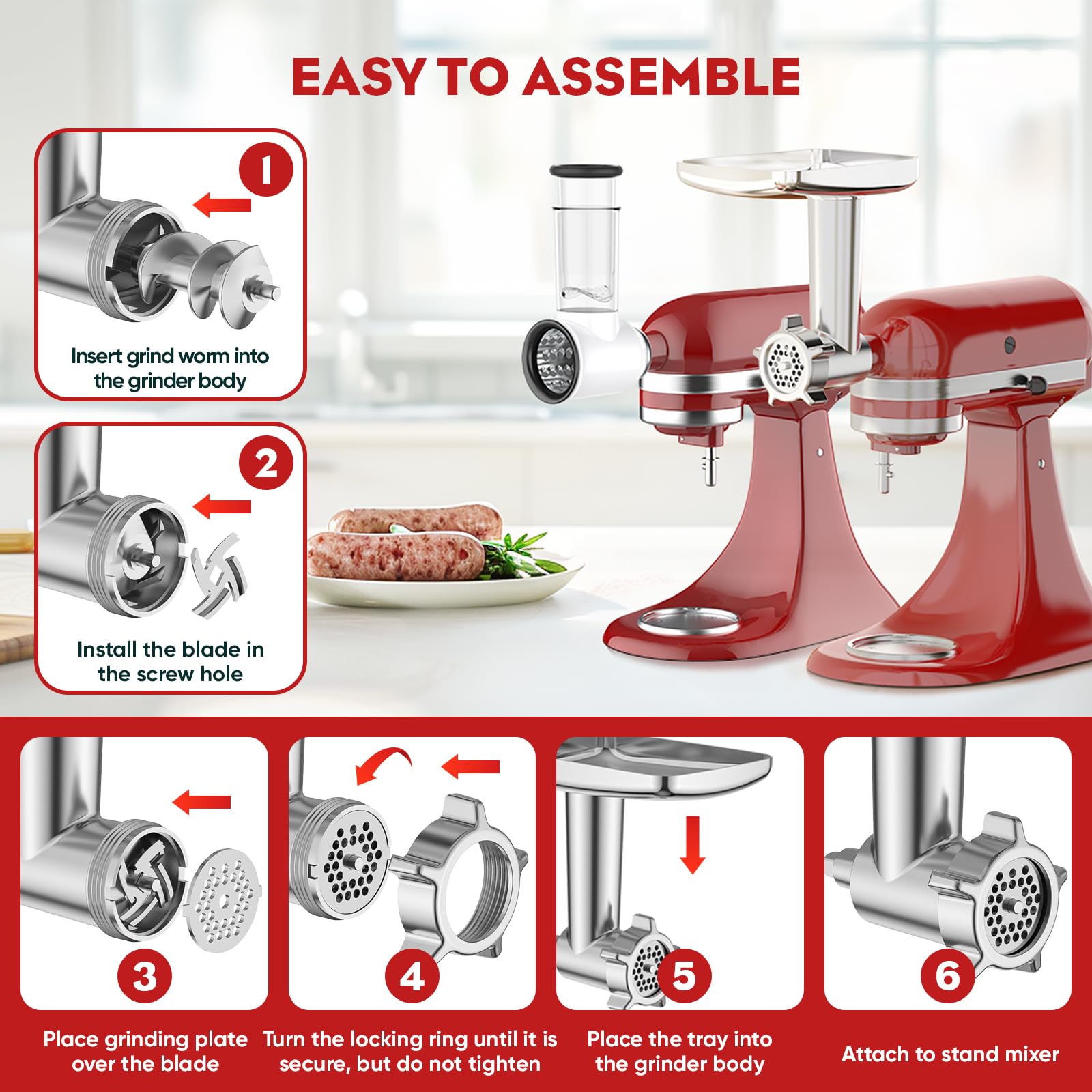 Akcesoria do maszynki do mielenia mięsa i krajalnicy do warzyw KitchenAid Robot Cukiernik, zawiera akcesorium do mielenia mięsa i zestaw noży do warzyw, COFUN KitchenAid Akcesoria