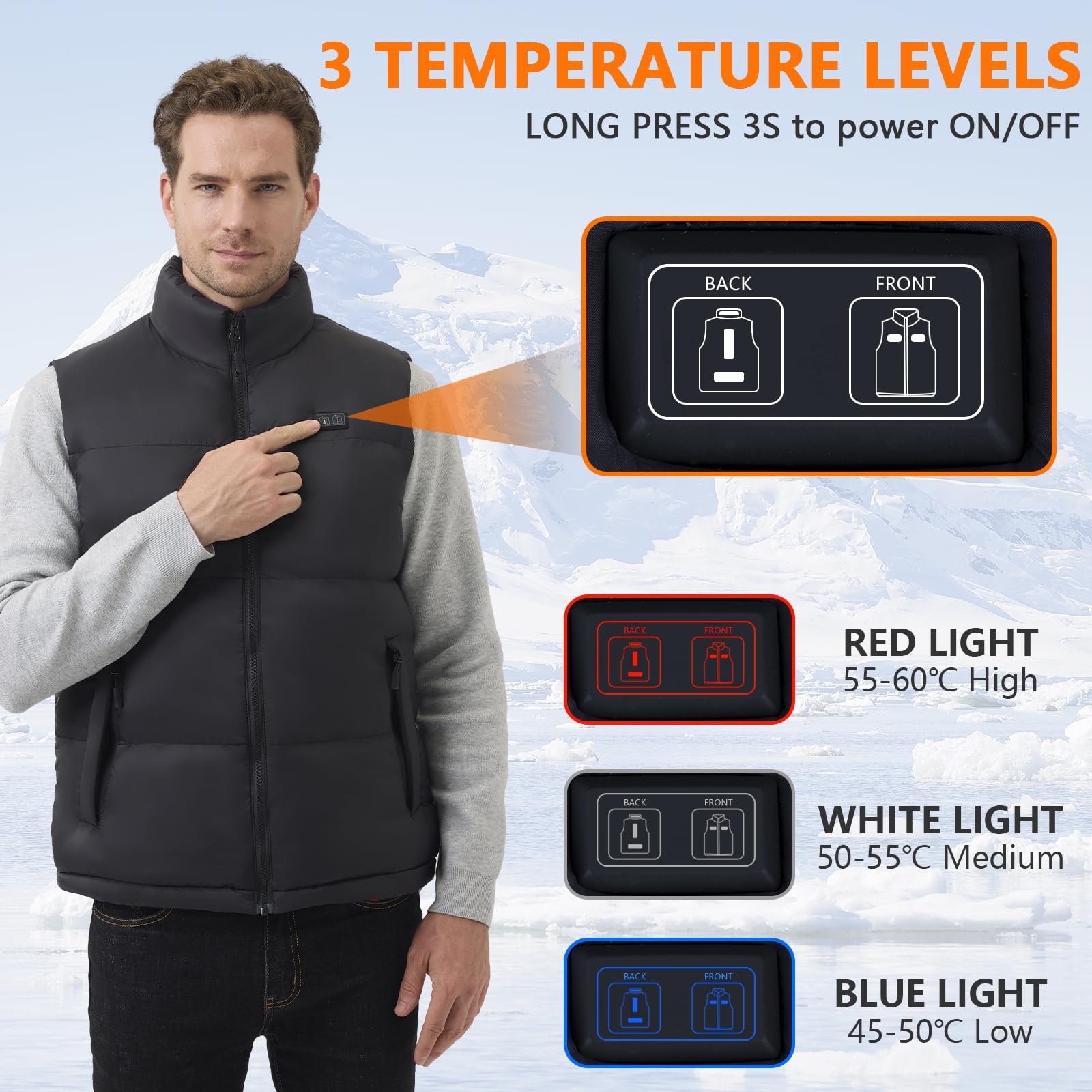 Mincoo Gilet Riscaldato Uomo Donna con 16000mAh Batteria Inclusa, 3 Temperatura Regolabile Lavabile Giacca Giubbotto Riscaldato per Lo Sci Campeggio L'escursionismo L'outdoor