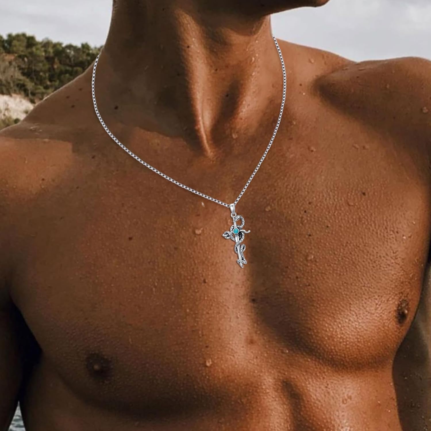 RMREWY Genuine Turquoise Snake Cross Pendant Necklace,925 Sterling Silver Native American Boho Western Pendant Real Gemstone Jewelry Birthdays Gift for Women Snake Lover - Image 2