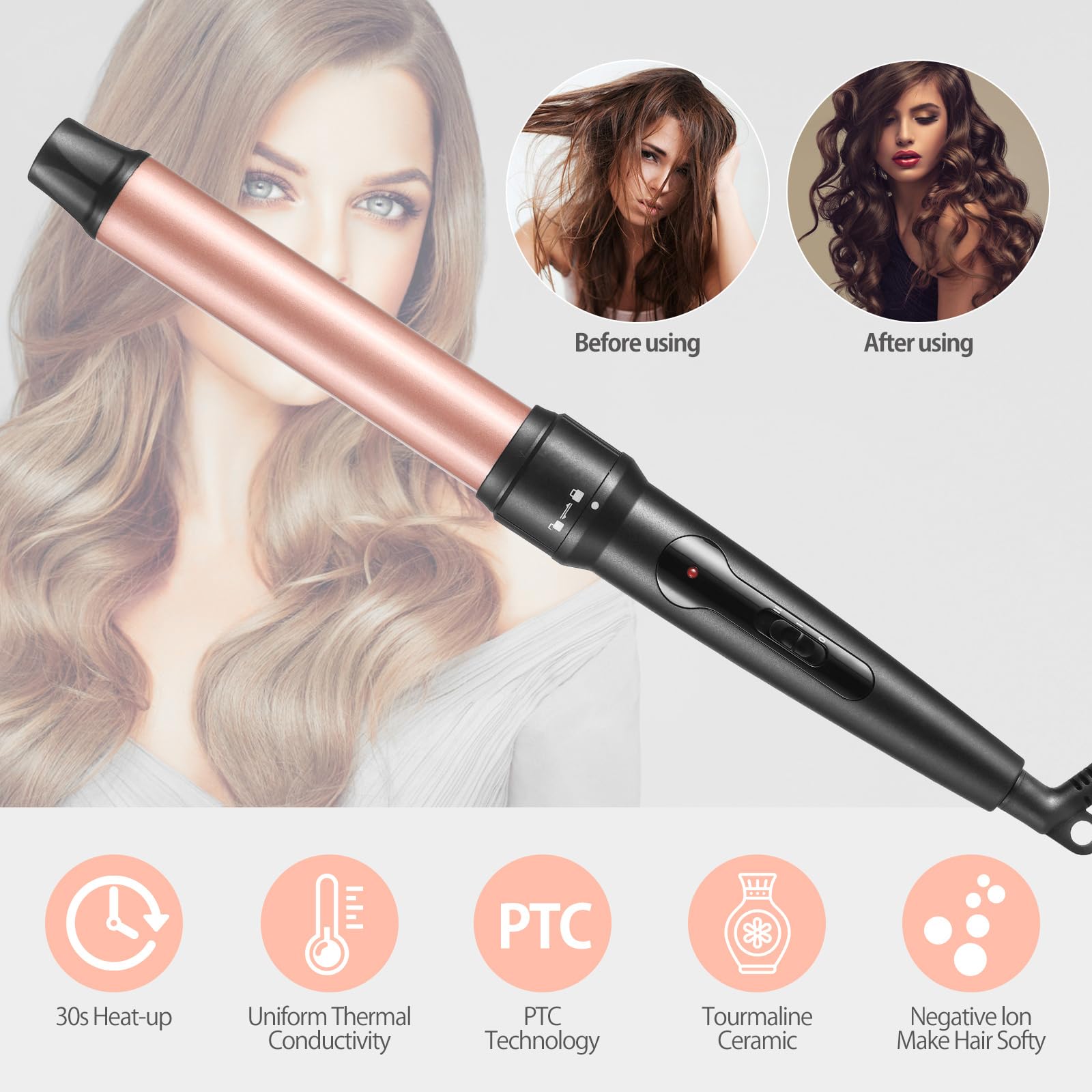 3 in 1 Curling Wand Set with Ceramic Barrel and Interchangeable Attachments