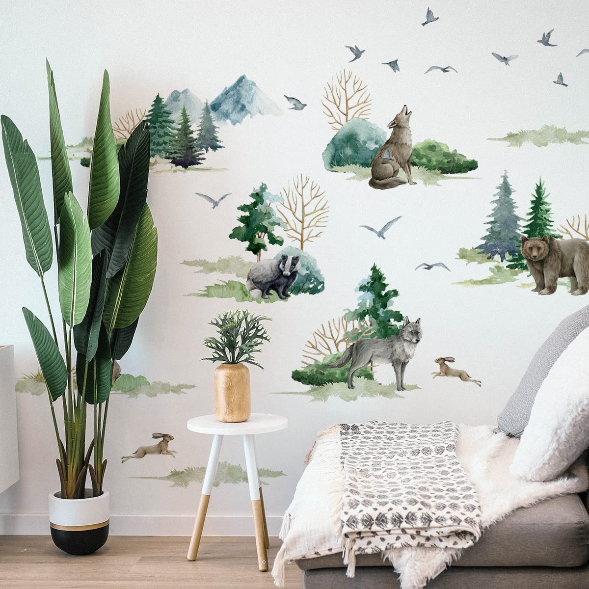 Timelesslong Wall Stickers Vinyl Mountain Tree Wall Decals Removable Jungle Animals Wall Murals Peel and Stick Woodland Forest Wall Art Decor Wallpaper for Living Room Bedroom Kids Nursery Playroom - Image 3