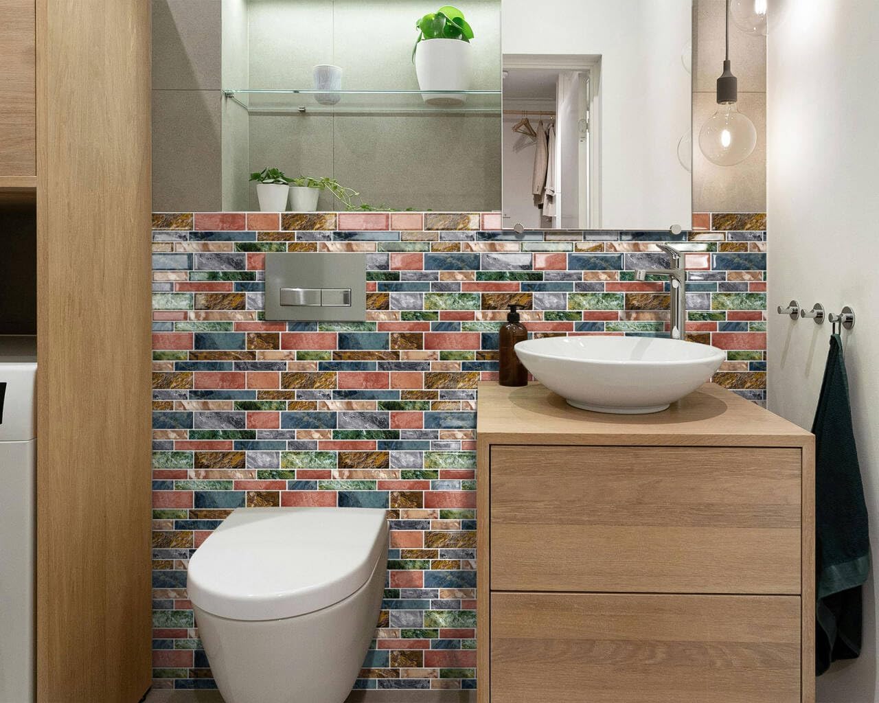 DEWOO 20-Sheet Multicolor Peel and Stick Backsplash Tiles Self Adhesive Wall Tile Stickers 3D for Kitchen Bathroom,Colorful (12"×12")