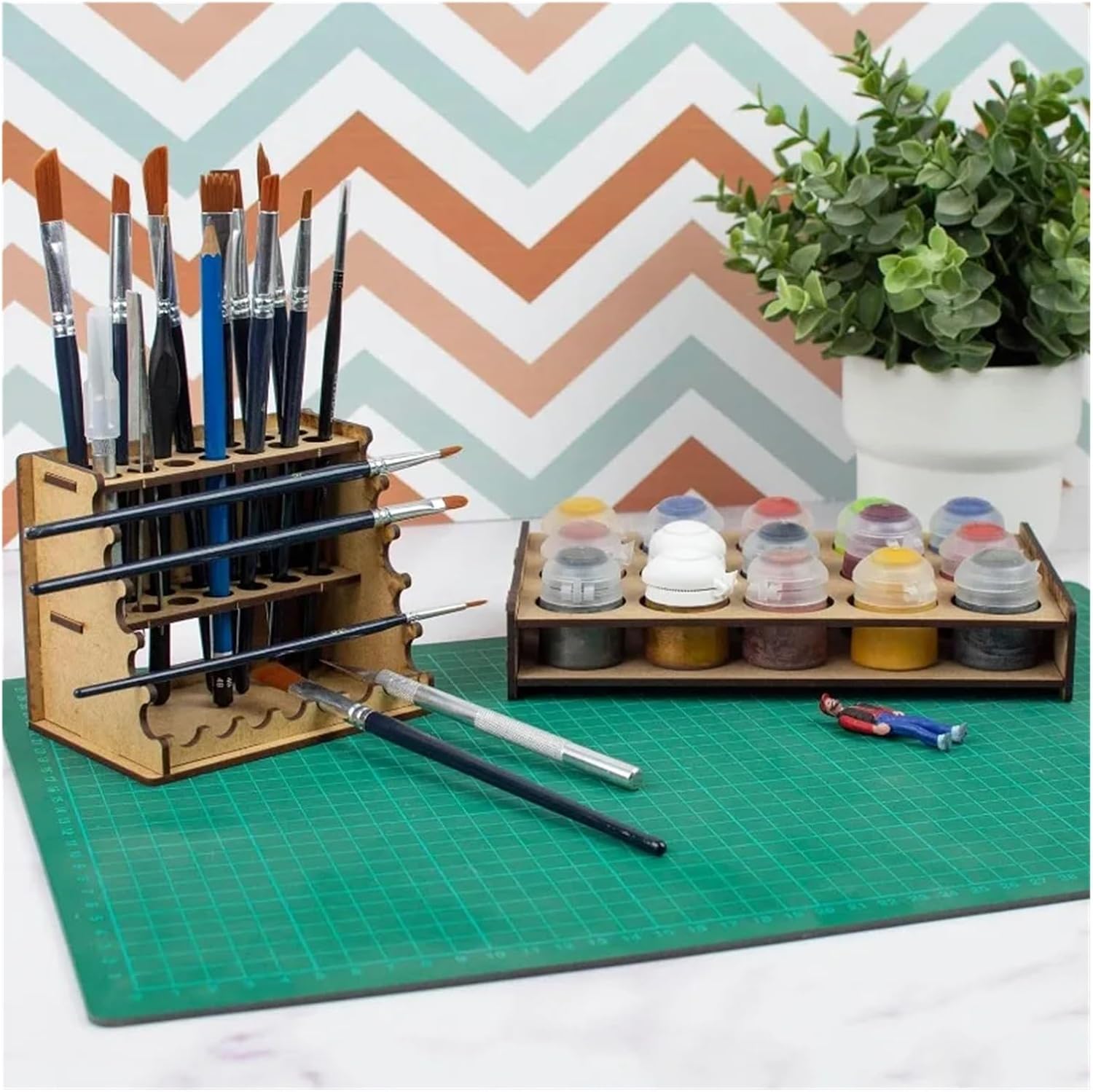 Wooden Chopsticks Rest Paint Brush Holder for Model Making - Miniature Organizer with Wall/Table Mount for Artist & Craft Brush Storage