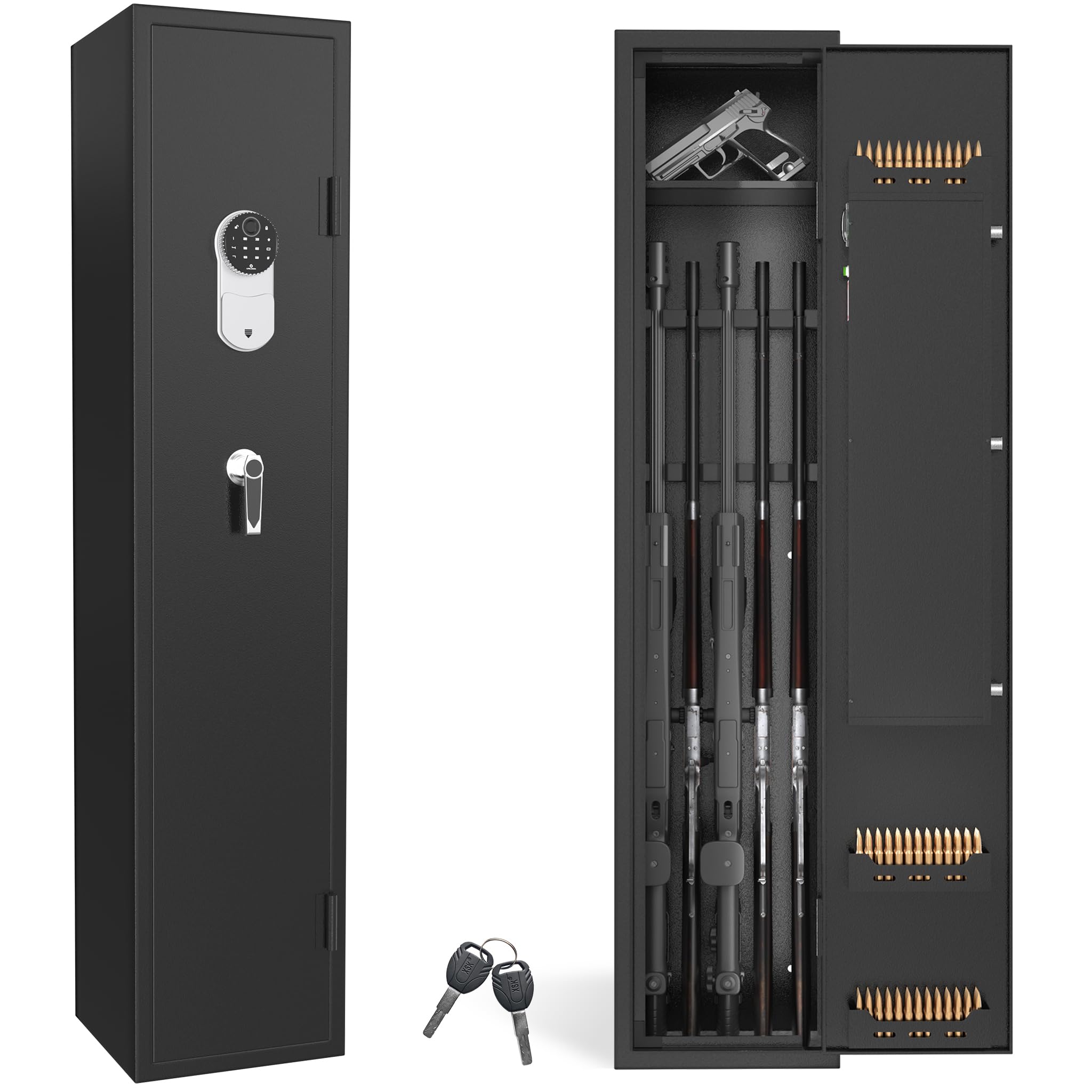 SUBTLETY Coffre-fort en tôle d'acier - Armoire à munitions avec serrure électronique et 2 clés d'urgence - Noir - Armoire à armes longues pour 5 armes longues et 4 pistolets