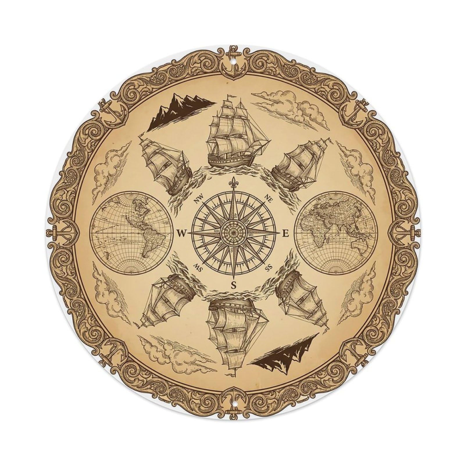 Vintage Nautical Compass World Map Deck Heritage Metal Tin Sign