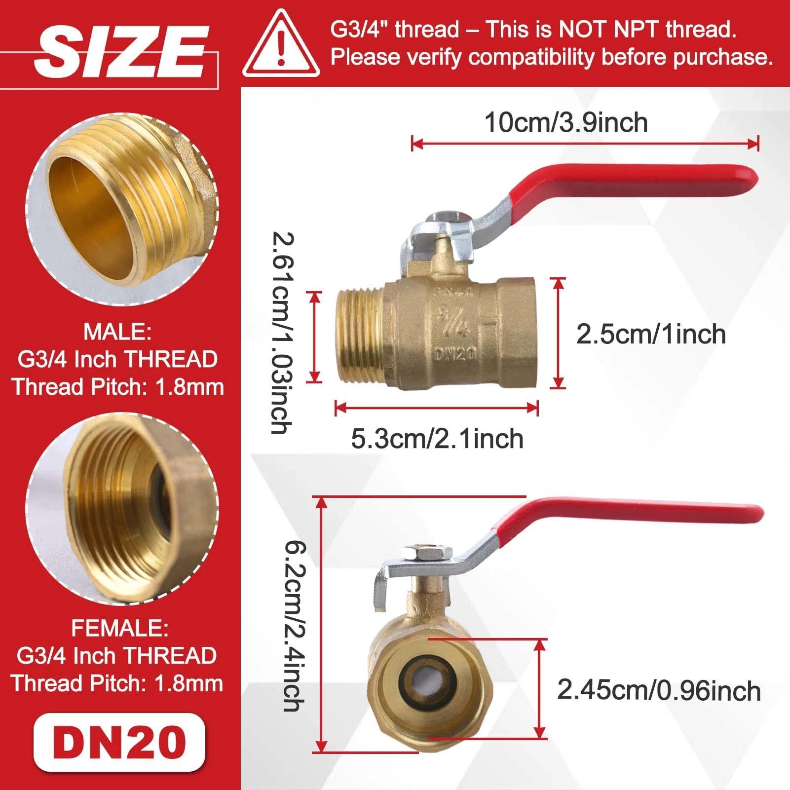 LEONTOOL Mosiężny zawór kulowy G3/10.2 cm gwint męski x żeński, przełącznik odcinający zawór kulowy o dużej wytrzymałości z uchwytem dźwigniowym, bez mosiężnego montażu, 300WOG (woda, olej i gaz