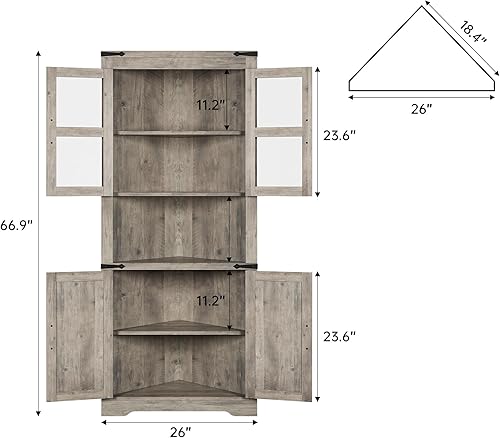 Miniatura 2 de GAOMON Armario esquinero de granja, armario de almacenamiento de esquina alto con puerta de granero y estantes ajustables, armario de baño con