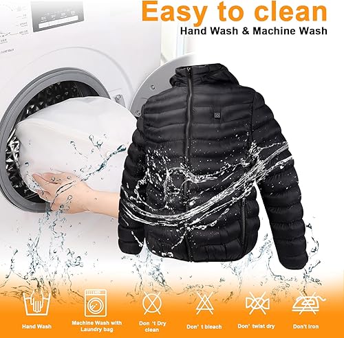 Miniatura 5 de Chaqueta térmica, chaquetas térmicas de plumón para hombres y mujeres, chaquetas de invierno, abrigo térmico de moda con capucha para mujer, 6 zonas