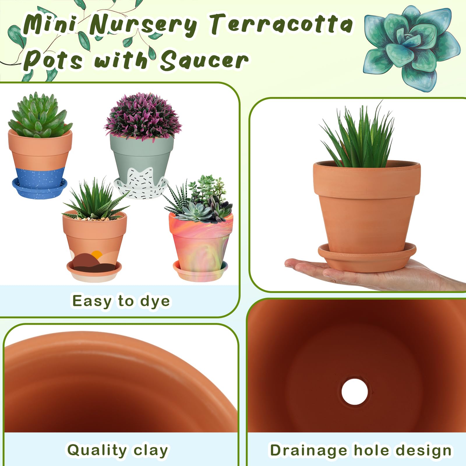 Set Di 2 Vasi In Terracotta Per Piante Grasse - 12 E 15 Cm - Marrone Con Foro Di Drenaggio E Tappo - Ideali Per Cactus E Piante Da Interno