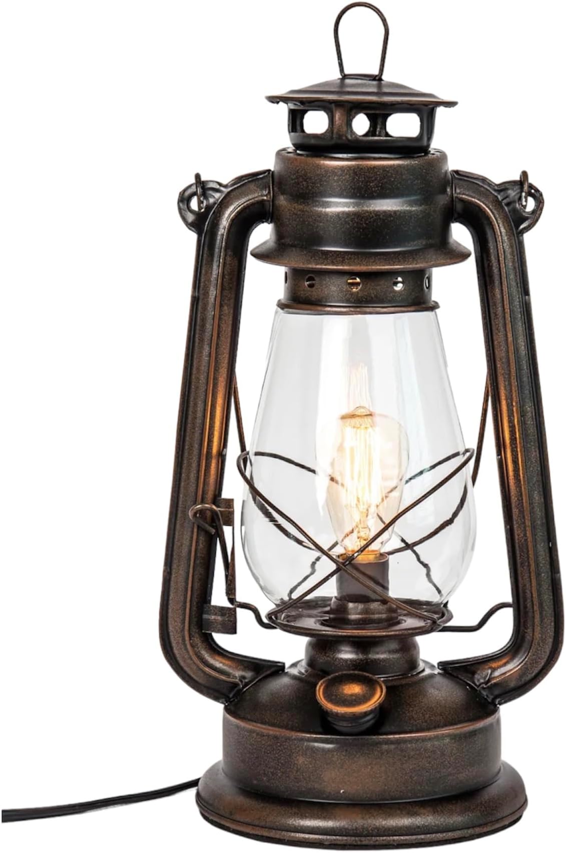 Dimmable Electric Lantern Table Lamp with line Cord dimmer and Edison Style Vintage Bulb-Rustic Rust Finish