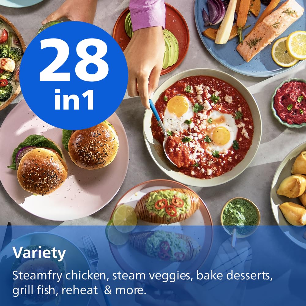 Philips Airfryer 5000 Series Megabasket with Steam - Unique Steamfry, Steam & Airfry - 28 Ways to Cook; 9,5L in Megabasket or 3L + 6L Dual Basket, RapidAir Plus Technology, Auto SteamClean (NA565/92) — view 12