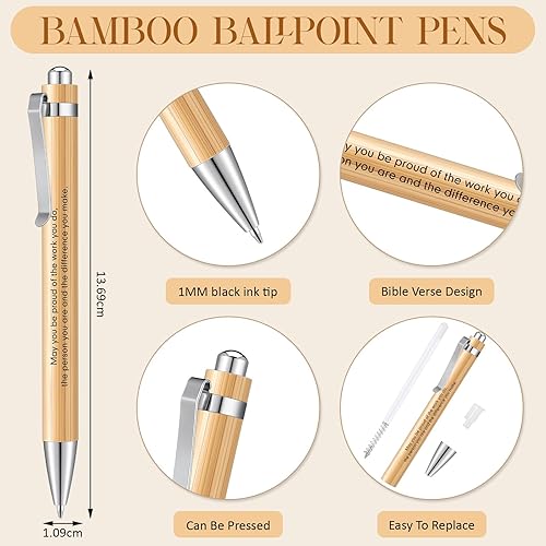 Miniatura 5 de Yeaqee Regalos de agradecimiento a los empleados, bolígrafos motivacionales de bambú a granel, llaveros inspiradores con bolsas de organza,