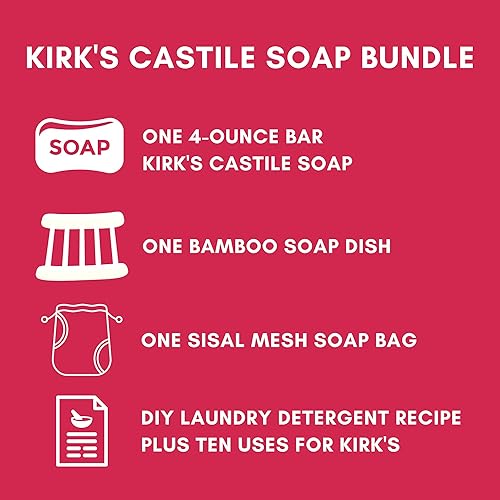 Miniatura 2 de Kirks - Paquete de barra de aceite de coco puro de Castilla de alta calidad, incluye 1 barra de jabón de baño de coco Kirk's sin fragancia, soporte