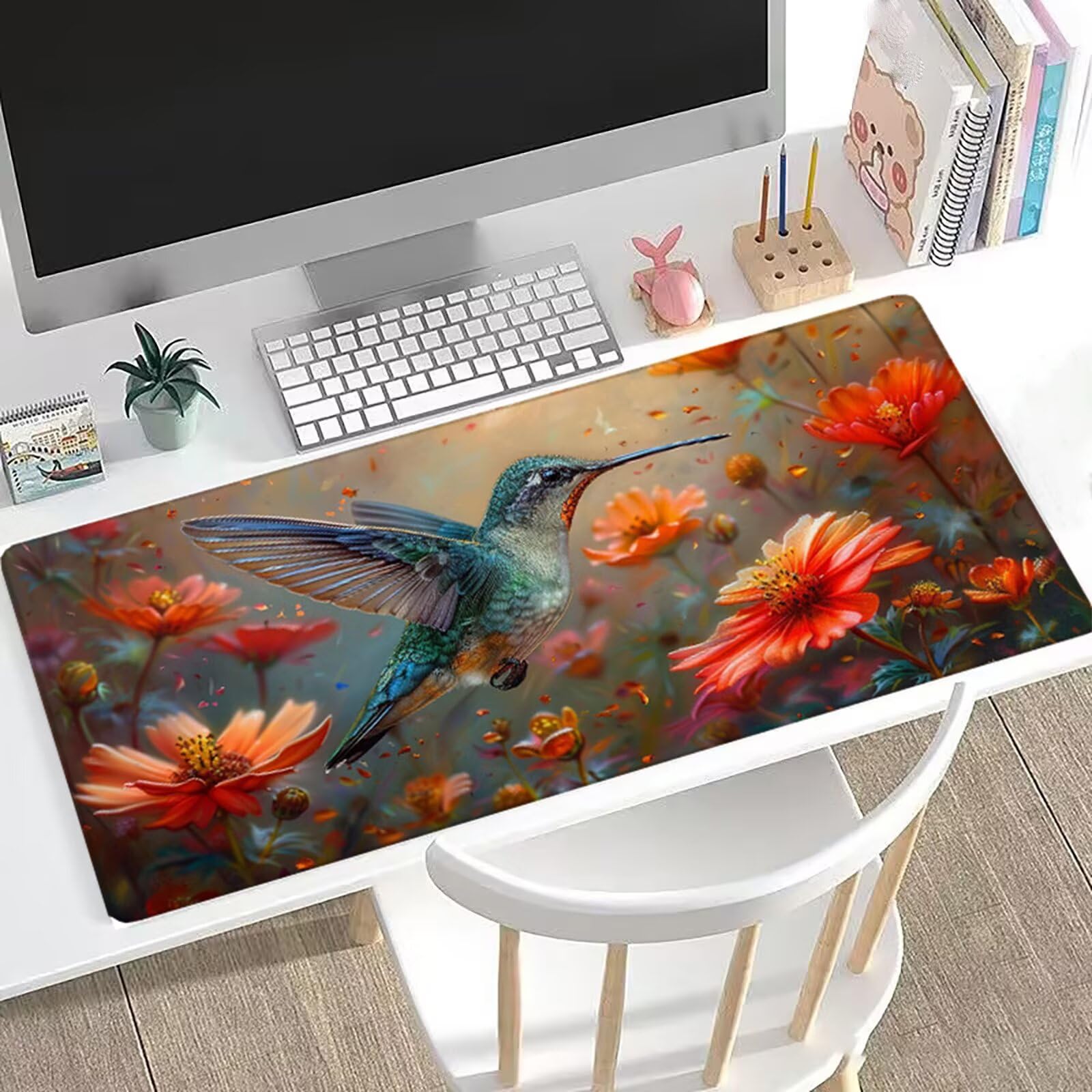 Zielona podkładka pod mysz gamingowa XXL, 1200 x 600 mm, podkładka na biurko, duża podkładka pod mysz z kolibra, antypoślizgowa konstrukcja, lepsza kontrola, podkładka do pisania, wyposażenie domu