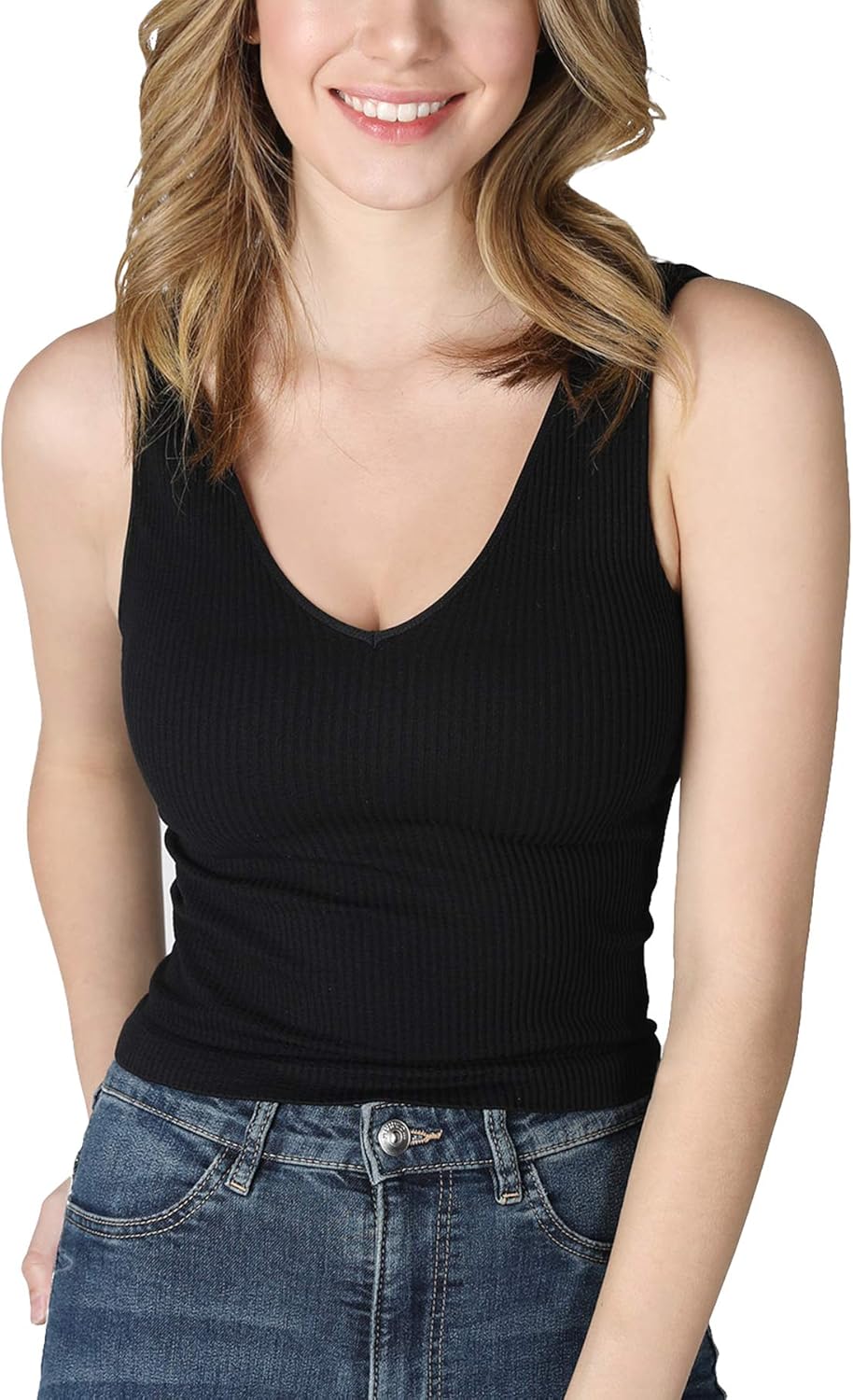 NIKIBIKI Women Seamless V-Neck Ribbed Crop Top, Made in U.S.A, One Size