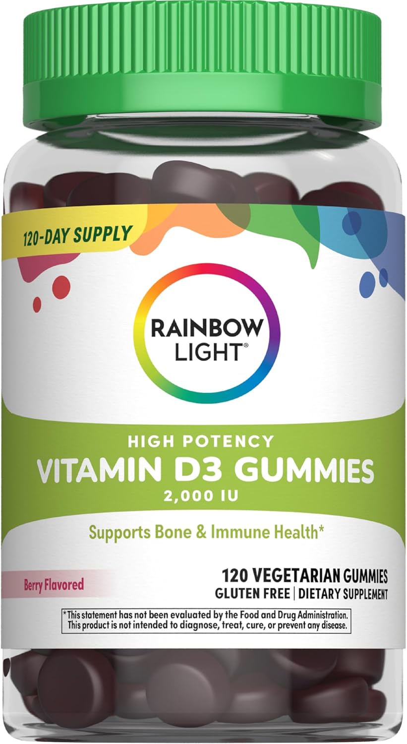 Rainbow Light Vitamin D Gummies, High Potency Vitamin D3 2,000IU Immune Health Support, Helps Support Strong Bones & Teeth, Gluten Free, Vegan, Berry, 120 Gummies Rainbow Light Vitamin D Gummies, High Potency Vitamin D3 2,000IU Immune Health Support, Helps Support Strong Bones & Teeth, Gluten Free, Vegan, Berry, 120 Gummies