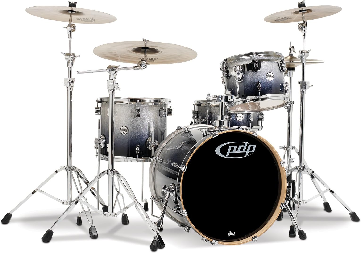 Pacific Drums PDCM2014SB 4-Piece Drumset with Chrome Hardware - Silver to Black Fade