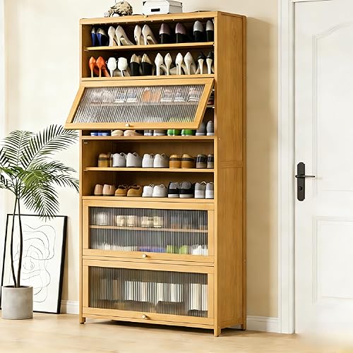 Miniatura 8 de Zapatero con puertas, organizador de zapatos de 10 niveles, 40-45 pares de zapatos y botas, gran capacidad, ahorro de espacio, zapatero para Gris 10