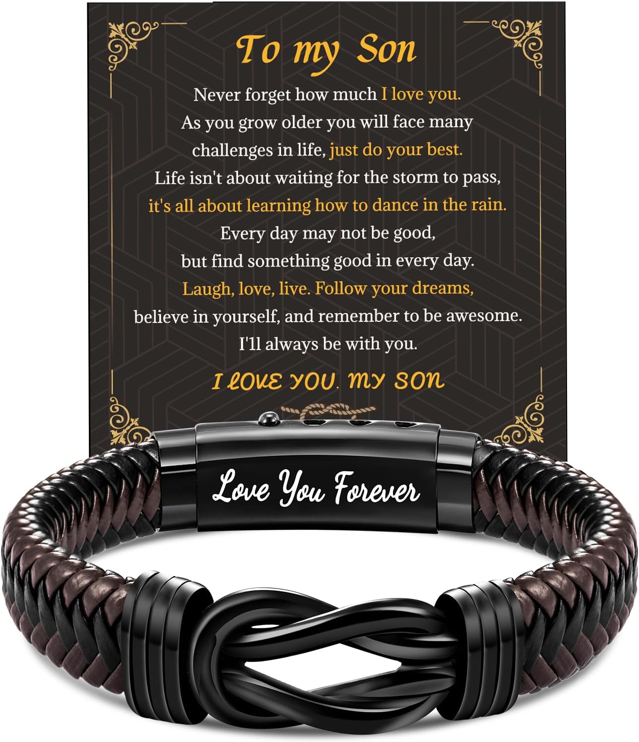 Leather Bracelet Gifts For Son/Husband/Men,Mens Bracelet With Stainless Steel Adjustable Clasp,Infinity Bracelet Jewelry Gifts For Birthday Christmas Anniversary